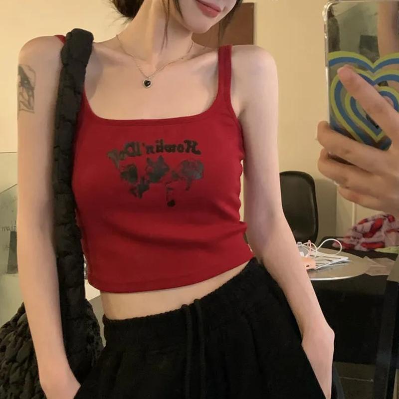 Dámské americké retro tílka dívčí letní vnitřní topy sportovní vesty jednobarevné ležérní bez zad krátké topy streetové tanky