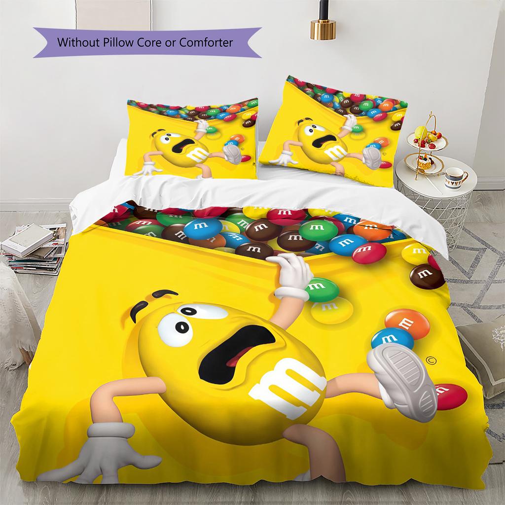 M&M's Pattern Bedding Quilt Set  Home Decoration  Gift (1 * duvet cover + 2 * pillowcase  without core)