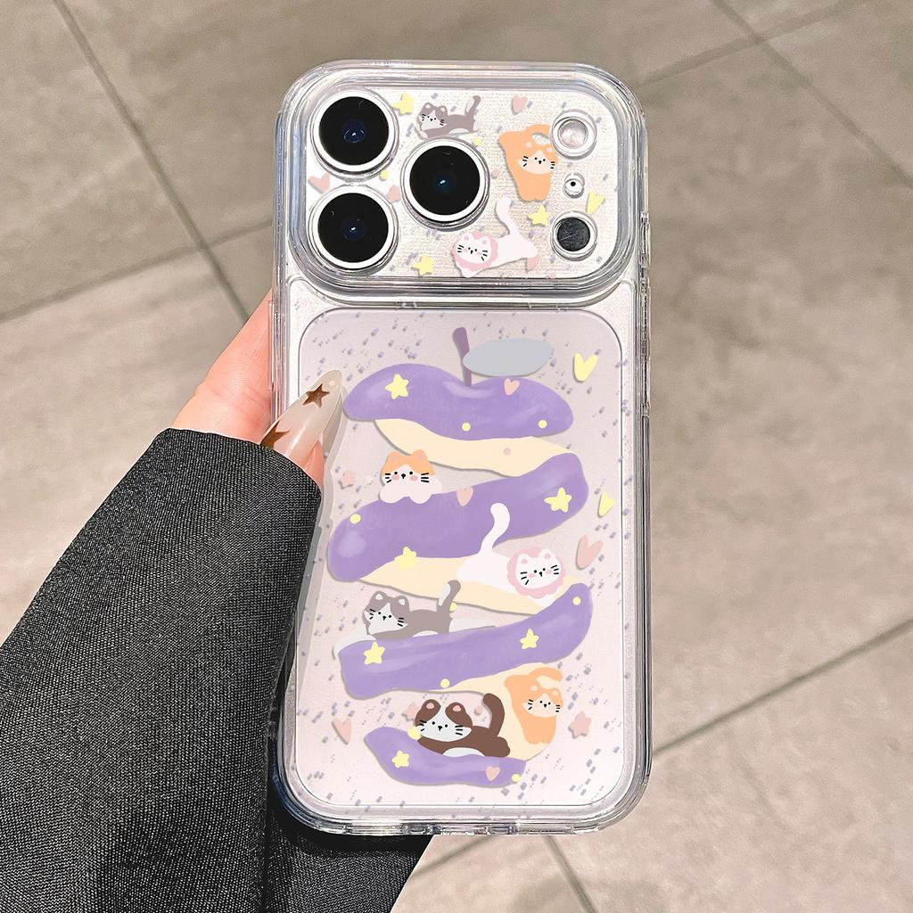 Purple Apple Kitten Is Suitable for Apple 17 Mobile Phone Case Iphone16promax Cartoon 15plus New 14 All-inclusive.