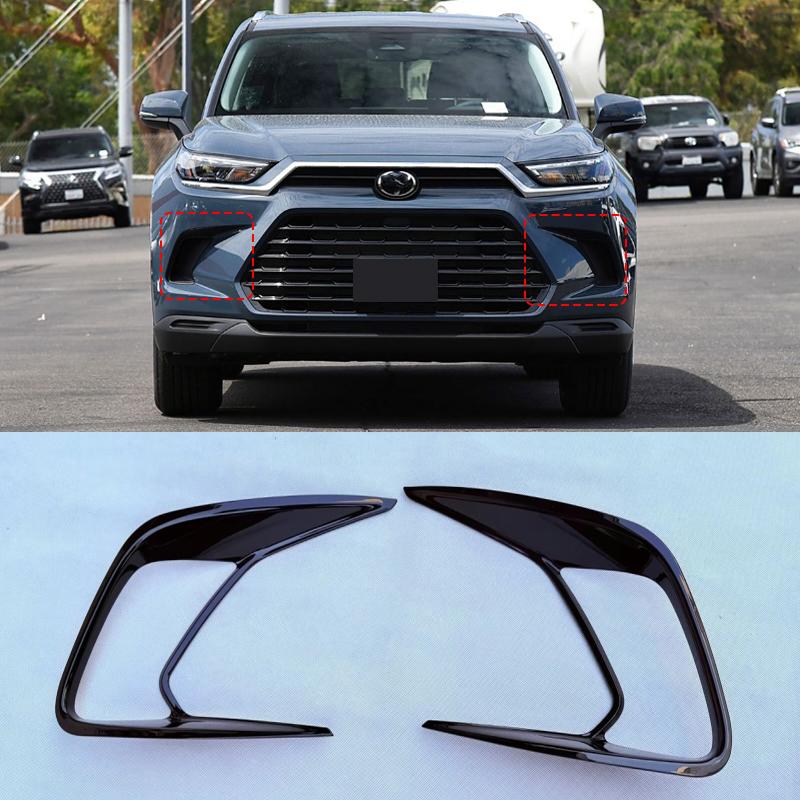 For Toyota Grand Highlander 2024 2025 ABS Carbonfiber Front Rear Fog Light Cover Exterior Bumper Lamp Trim Molding Garnish Frame