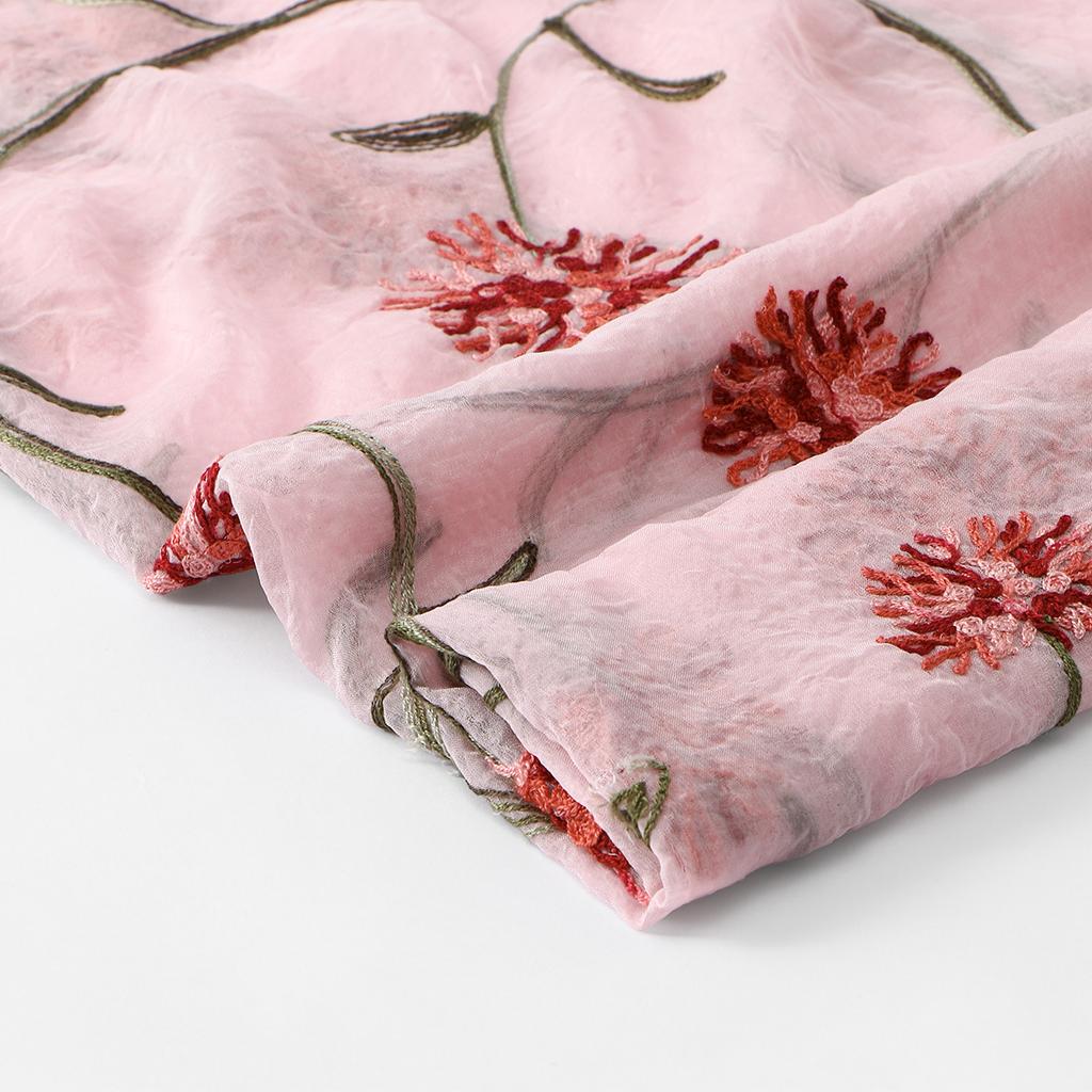 Spring Summer Ethnic Style Artistic Retro Embroidered Scarf Shawl Organza Beach Tourism Women