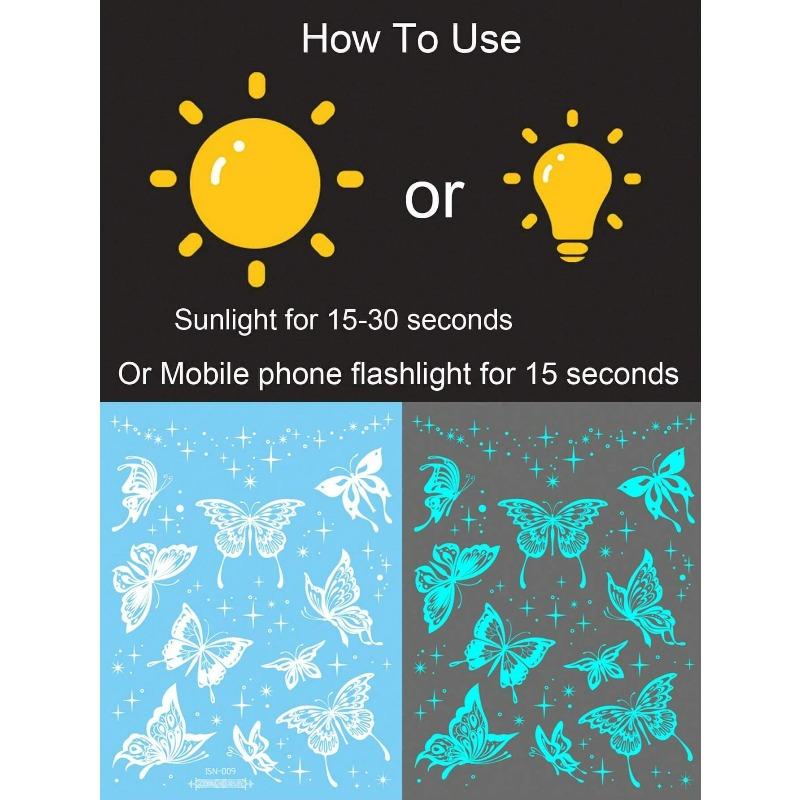 1 Sheets Luminous Glow In The Dark Body Art Temporary Tattoo Stickers, Moon Butterfly Botanical Pattern, Waterproof Fake Tattoo Sticker