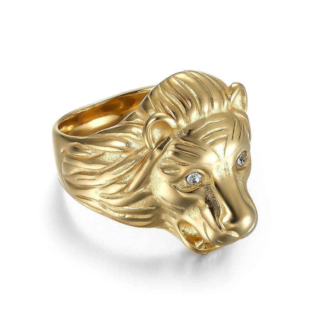 European and American Style Stainless Steel Male Lion Head Mens Ring Ring