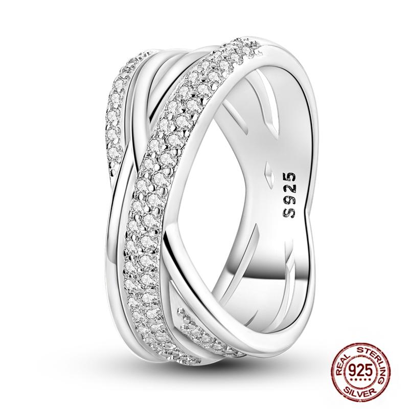 Shine Women koppar Fingerringar 925 Sterling Hjärta Krona Glöd Eldfluga Stjärna Sol Tusensköna Stapelbar Originalring Årsdag Zirkon