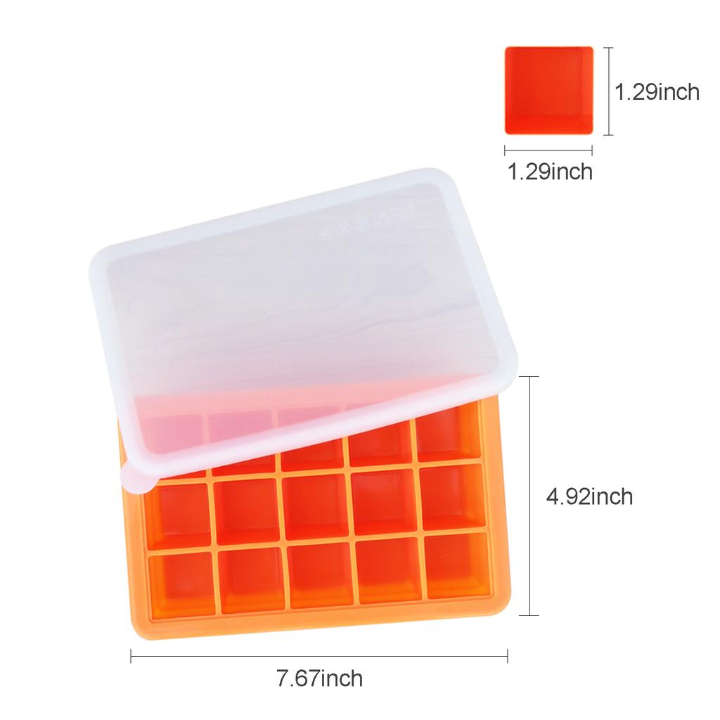 Ice Cube Trays Release Silicone 15 Grids Ice Trays with Spill-Resistant Removable Lid Stackable DIY Home Ice Cube Molds for Chilled Drinks