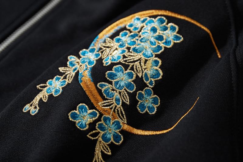 East Rain Men's Hooded Pullover with Dragon Embroidery, Zip-Up Jersey, Long Sleeve, Unique Cotton Sweatshirt, Oversized Outerwear, FUN401