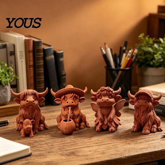 3D Printed Cow Sculpture Rustic Highland Ornament, Terracotta Color Statue, Modern Home Accessory Cute Figurine for Desk Shelf Farmhouse