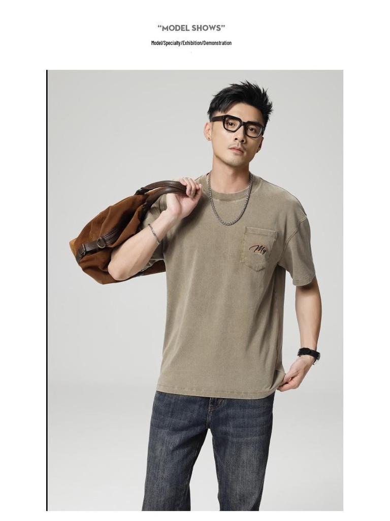 Herr 230g Tungvikt T-shirt i Ren Bomull, 2025 Ny Stil, Kortärmad, Sommar Lös Passform, Amerikanskt Trendigt Märke.