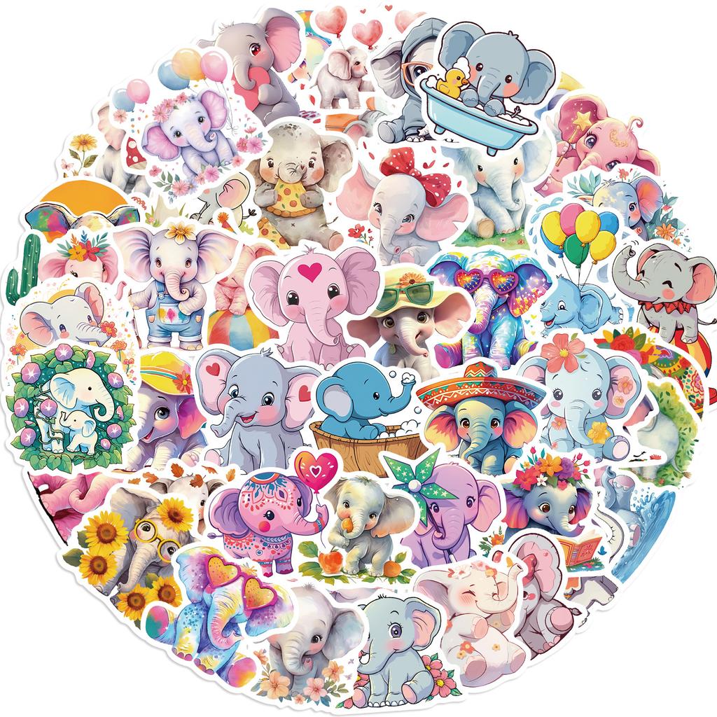 50 Cartoon Elephant Animal Graffiti Stickers Party Decoration Guitar Notebook Suitcase DIY Waterproof