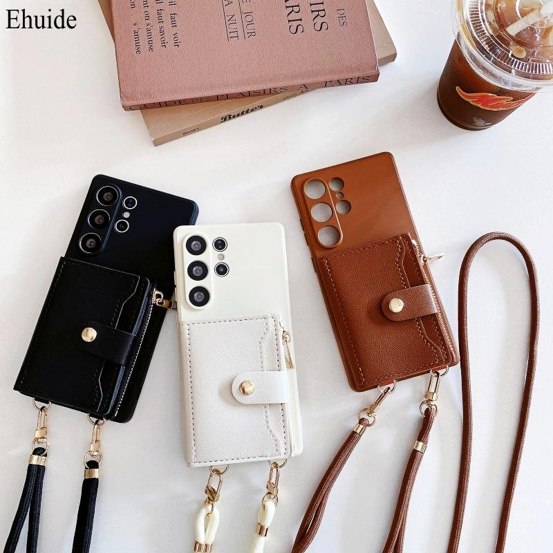 Luxury Wallet Strap Case for Samsung Galaxy S26 S25 Ultra S24 FE S23 Plus S22 S21 A56 A16 Crossbody Lanyard PU Leather Bag Cover