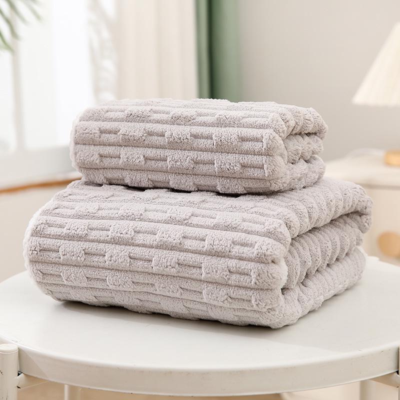 Coral Fleece Three-Piece Bath Set: Thick, Absorbent, Non-Shedding Towels with Hair Drying Cap.