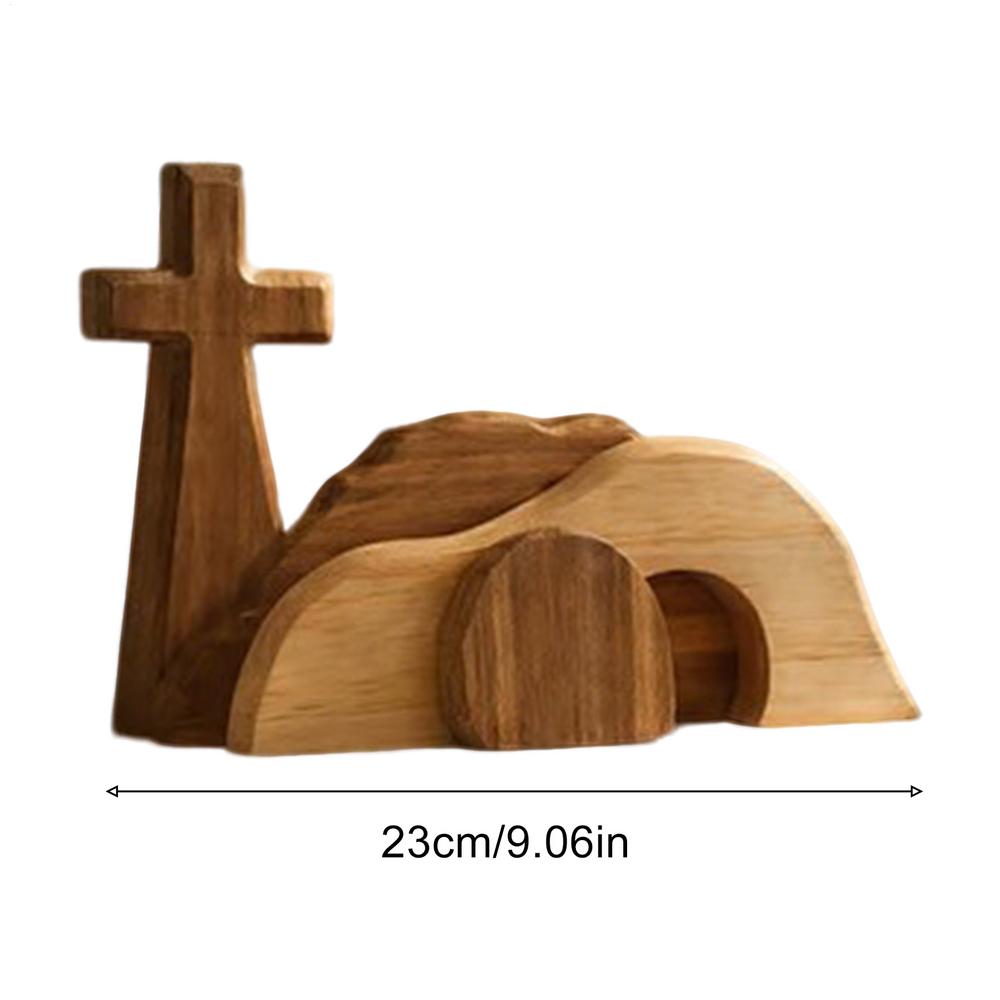 Empty Tomb Easter Scene And Cross Decoration Wooden Easter Resurrection Cross Jesus Tomb Tray Set Jesus Nativity Scene Decor