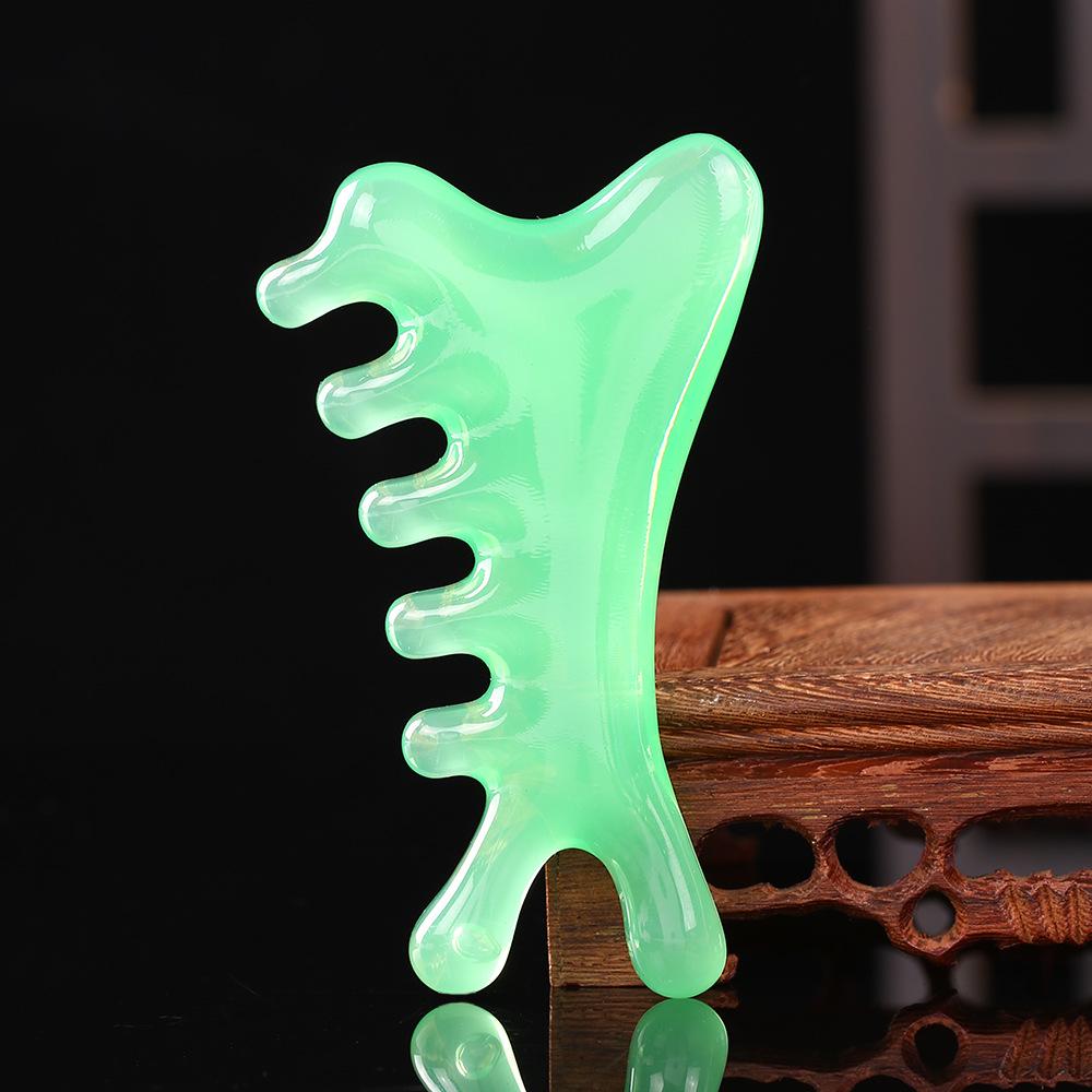 Resin Multifunctional Four-in-One Gua Sha and Massage Comb - Sandalwood Facial and Head Therapy Tool