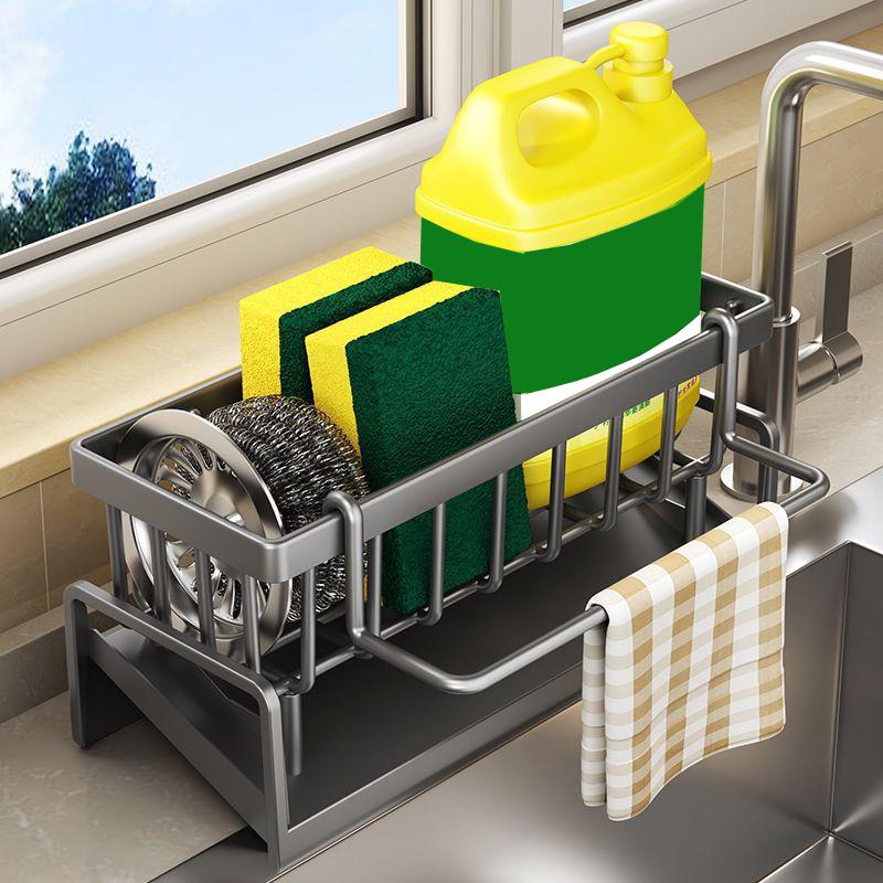 Kitchen Sink Drain Rack Organizer Stainless Steel Self-draining Sink Shelf Soap Sponge Holder Dishcloth Towel Rack Filter Basket