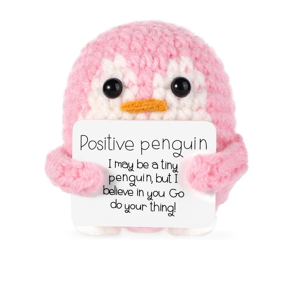 Handmade Positive Penguin Doll With Card Home Decoration Knitted Penguin Christmas Doll Ornament Room Decor Christmas Party Gift