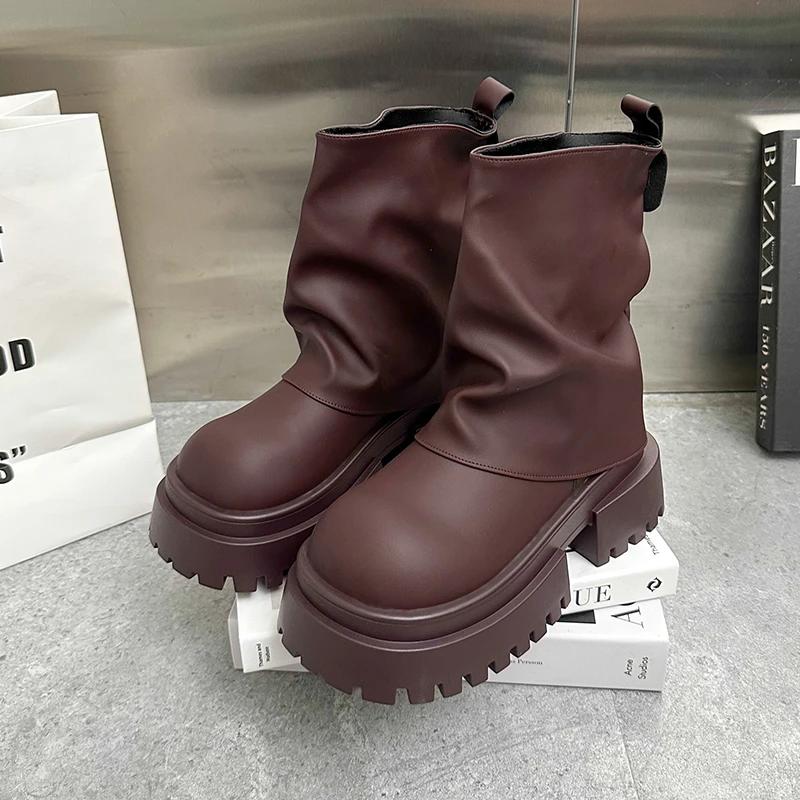 

Женская обувь в стиле панк, туфли на плоской платформе, ботильоны на плоской подошве, ретро-модные женские мотоциклетные ботинки, зимние, новые, массивные, готические, Botas Mujer 40