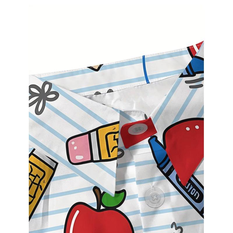Women's Collar Shirt Short Sleeve Button Up Blouse Full Body Apple Print Machine Washable Casual Office Spring Summer Top