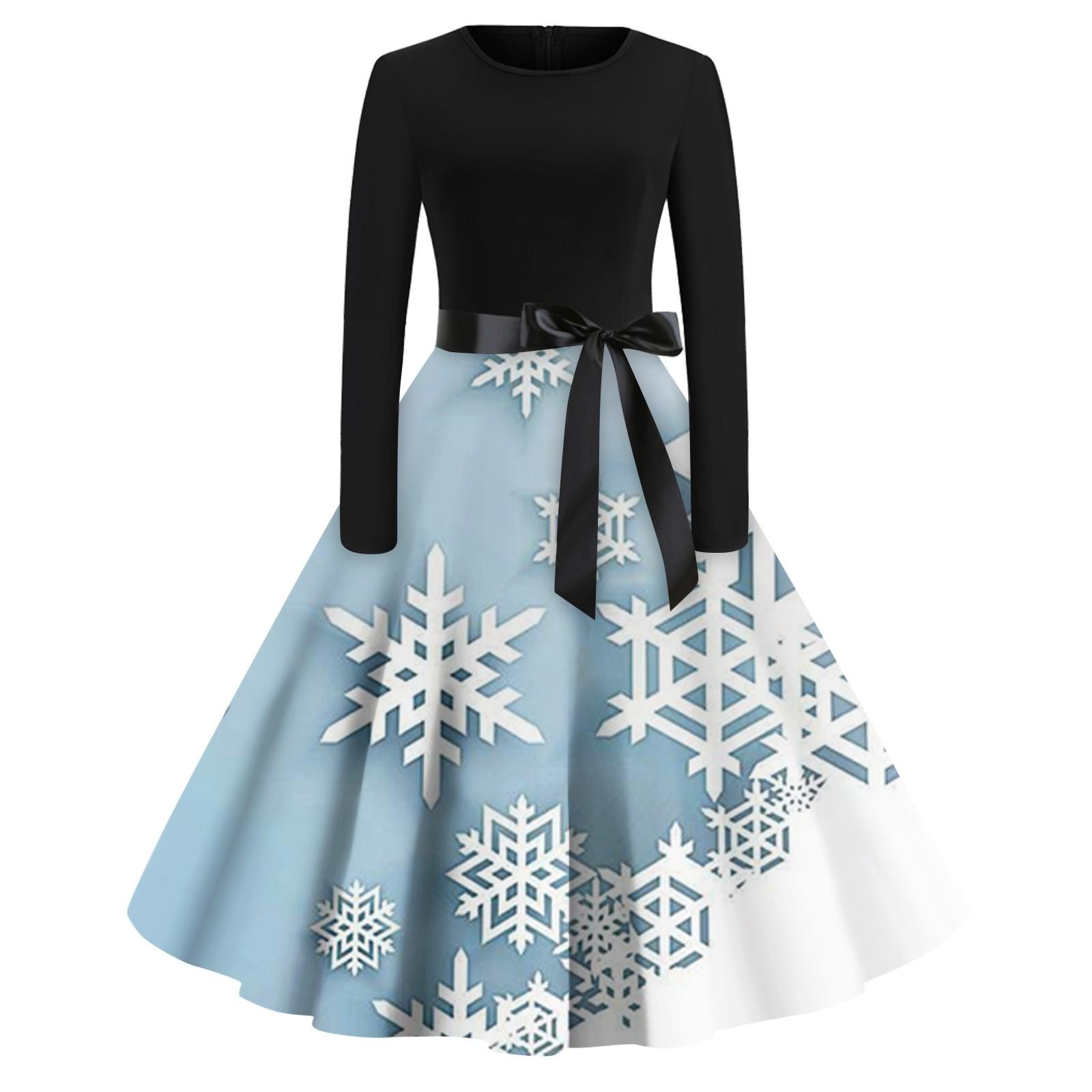 

Женское повседневное модное рождественское платье с длинными рукавами и принтом снежинок, вечерние повседневные платья с вырезом и круглым вырезом XL белый