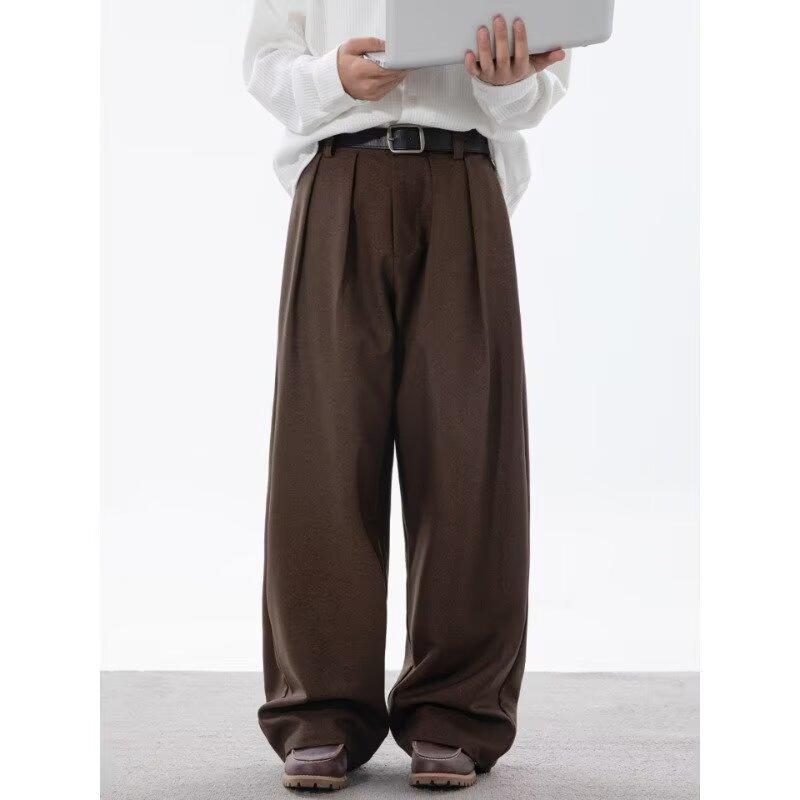 Old money wind double pleated pants men's and women's autumn trendy brand retro Maillard wide-leg pants versatile thickened casual pants