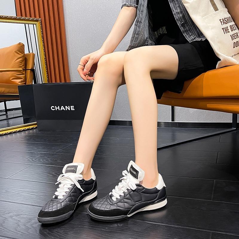 Rhombus new board shoes casual sports flat bottom versatile white shoes platform cowhide women's shoes