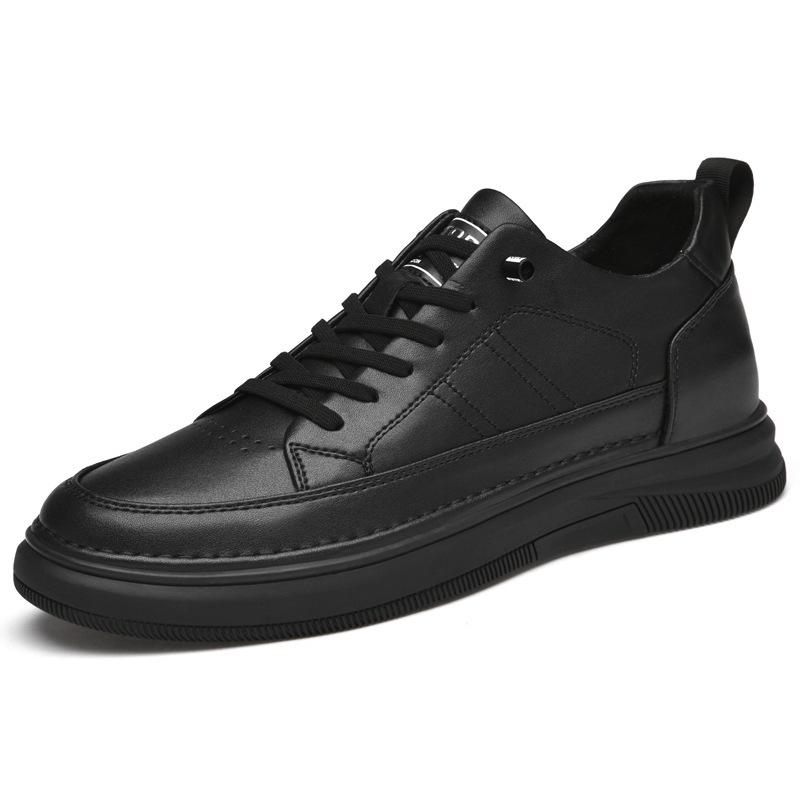 Men's Height-Increasing Platform Sneakers - Thick Sole, Cowhide White, Low-Top, Casual Sports Shoes for Spring