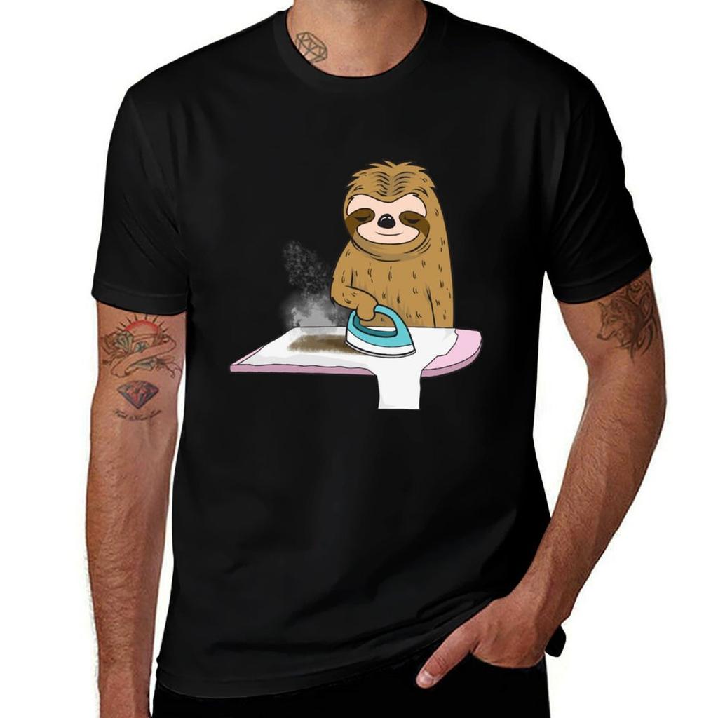 Funny Sloth Ironing His Shirt Too Slow Tshirt Basic Regular Fit Casual Tshirt