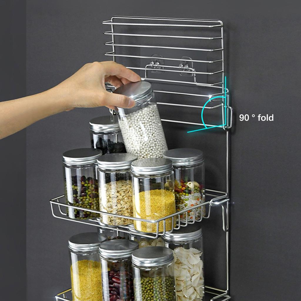 Stainless Steel Folding Storage Rack with Hook and Non Punching Bathroom Storage Rack