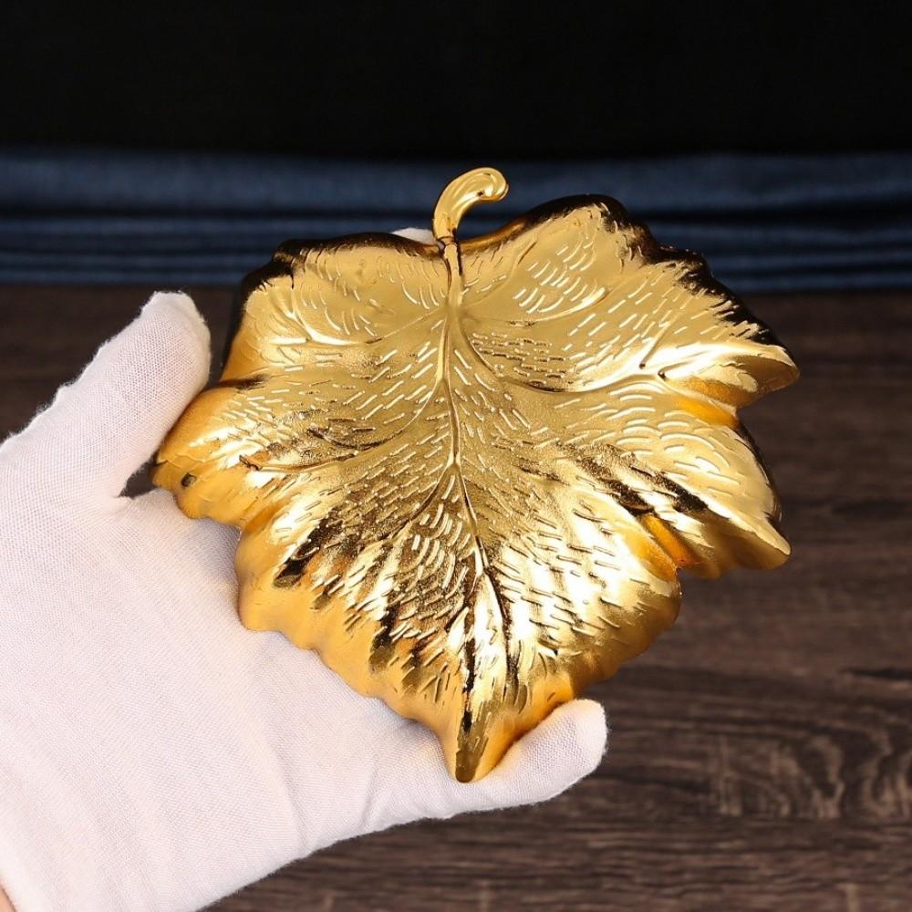 Zinc Alloy Jewelry Dish Golden Jewelry Organizer Tray Leaf Shaped Tray for Earrings