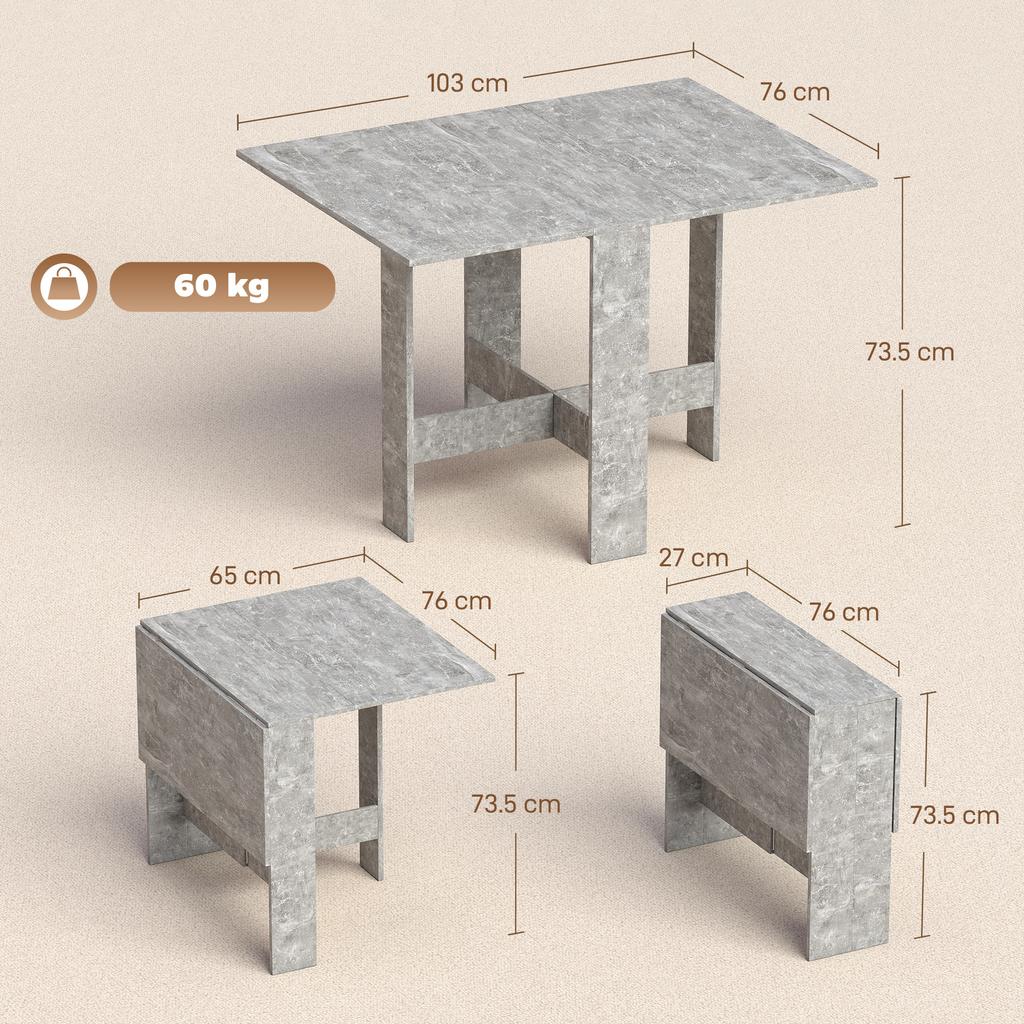 Folding Dining Table, Space-Saving Drop Leaf Kitchen Table for 4-6 People Grey