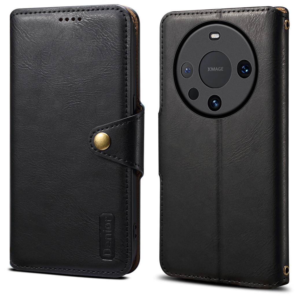 DENIOR For Huawei Mate 60 Leather Case Cowhide Texture Wallet Cover