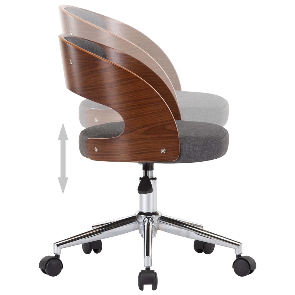 Swivel Dining Chair, Grey, Bentwood and Fabric