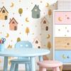 Self Adhesive Dreamy Village Wall Art 4Pcs Nordic Cartoon House Decals, Moon Star Tree Removable Durable Home Decor for Wardrobe Doors Stickers,