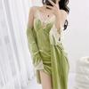 Golden Velvet Pajamas Women's Autumn and Winter Pure Desire Suspender Nightdress Bathrobe Two-piece Set Spring Sexy Lace with Chest Pad Loungewear