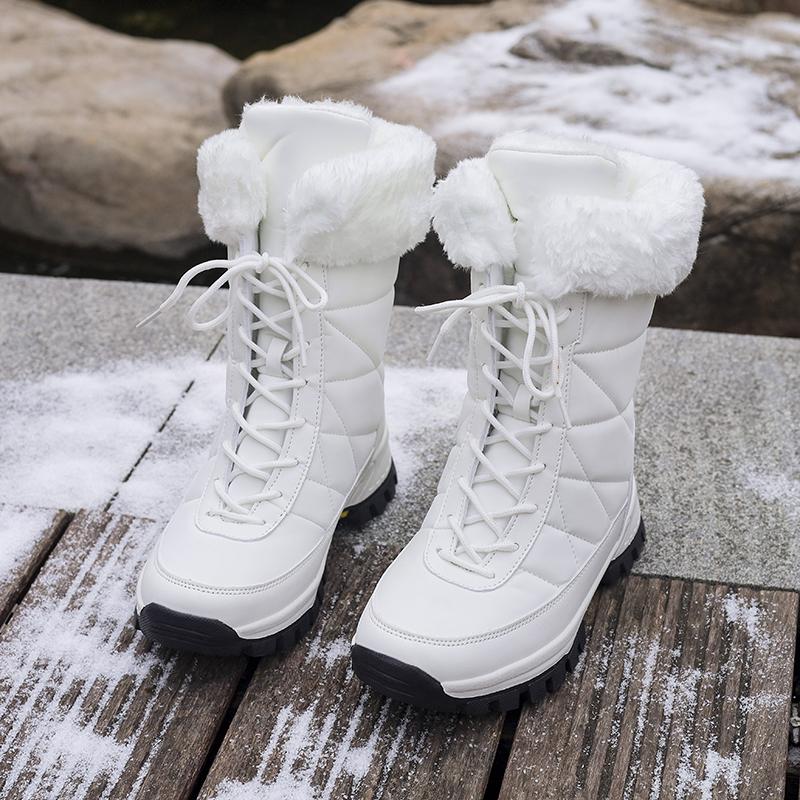 Fashion Women Snow Boots Warm Plush Comfortable Platform Shoes Lady Lace-up Mid-Calf White Boots Outdoor Non-slip Winter Shoes Botines