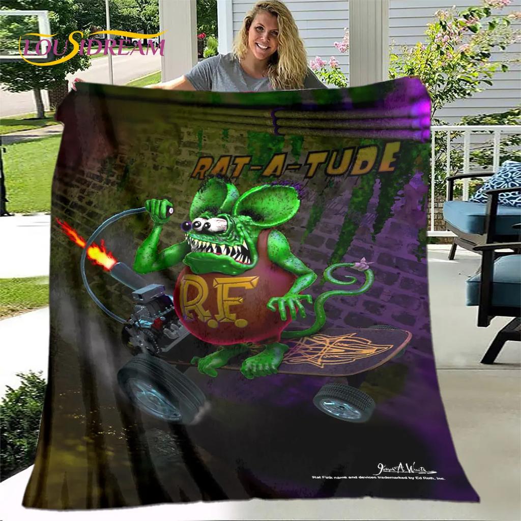 Funny Rat Fink Cartoon Soft Plush Blanket,Flannel Blanket Throw Blanket for Living Room Bedroom Bed Sofa Picnic Cover Bettdecke
