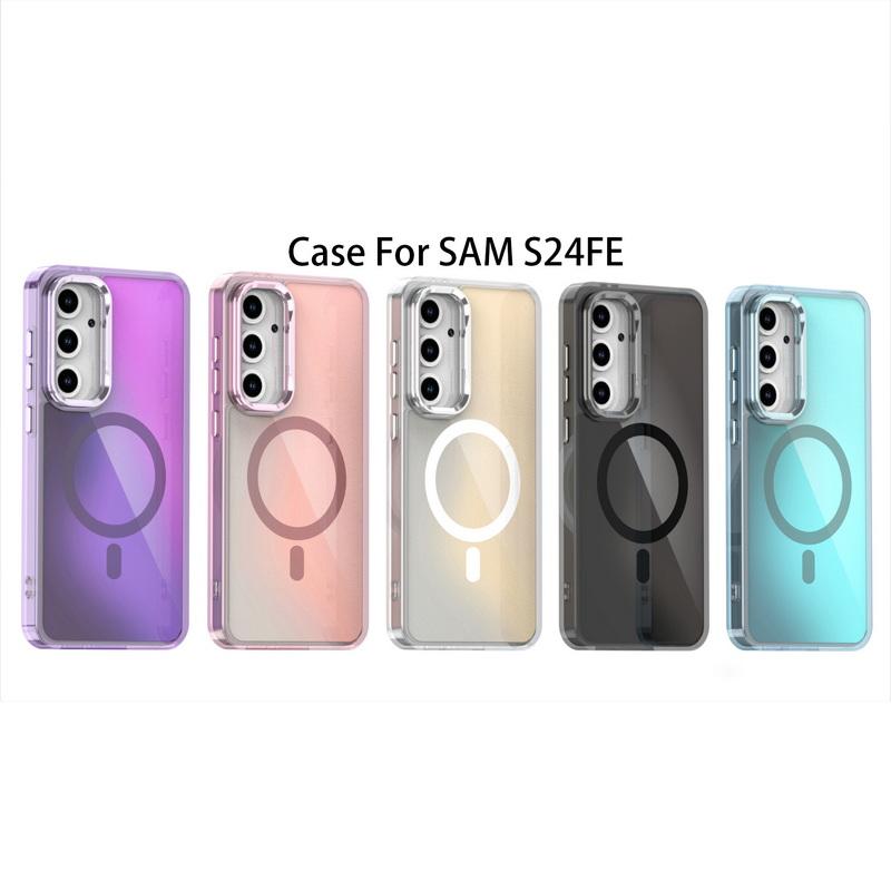 Camera Stand Wireless Charge Magnetic Phone Case For Samsung S25 Ultra S24 FE S23 A56 A36 A16 A55 A06 A35 Solid Color Shockproof Hard PC Phone Cover