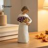 Flower Bouquet Resin Art Girl Holding Figurine, Faceless Lady Statue, Romantic Desktop Ornament for Small Statue Entryway Table Living Room