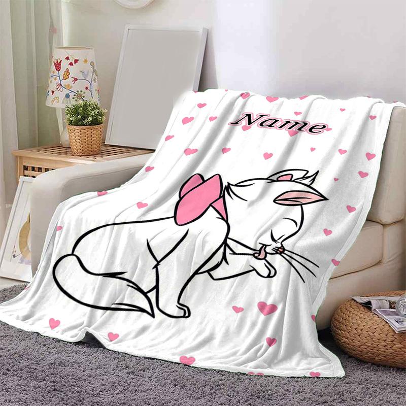 Custom 1pc Pink Hearts Cats Blanket, Soft And Comfortable Blanket, Casual Warm, Camping Travel Blanket, Birthday Gift Q910113