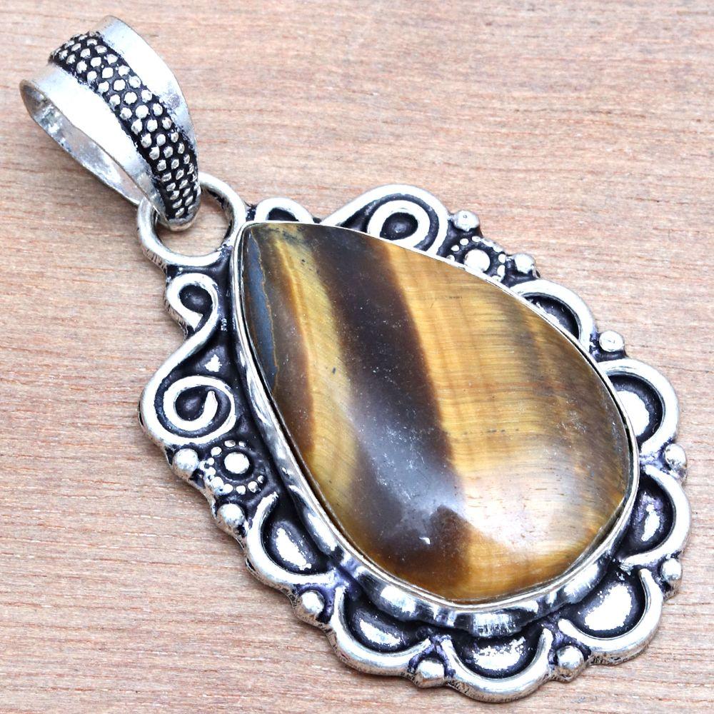 Pendant Tiger's Eye Gemstone Gift For Her Silver Jewelry 2"