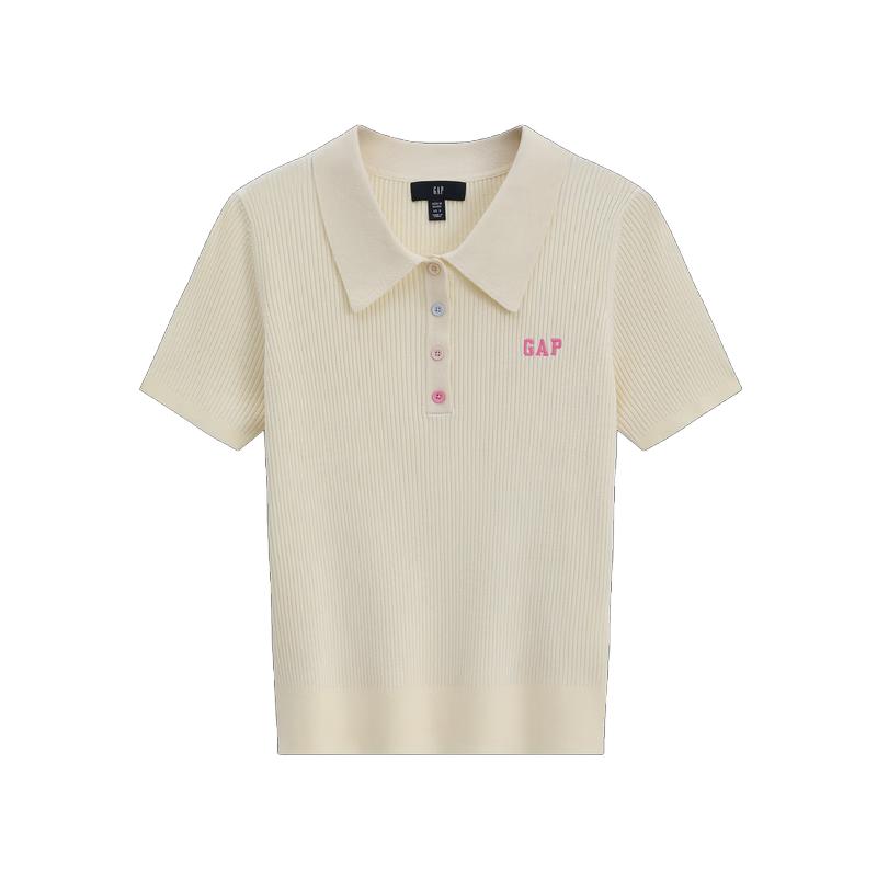 GAP Women's 2026 Spring Logo Ribbed Knit Polo Shirt