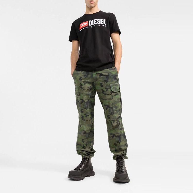 Diesel Logo Embroidered Short Sleeve T-Shirt Men tops Black A037660AAXJ9XX