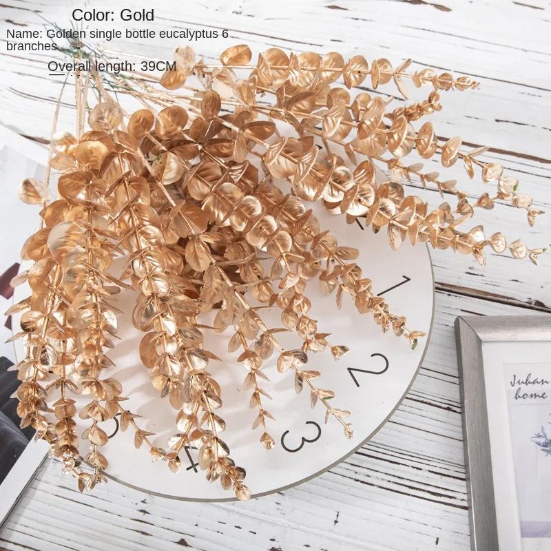 6pcs/set Artificial Flower Gold Christmas Flower New Year Flower Spray Gold Accessories Home Decoration Christmas Fake Flowers