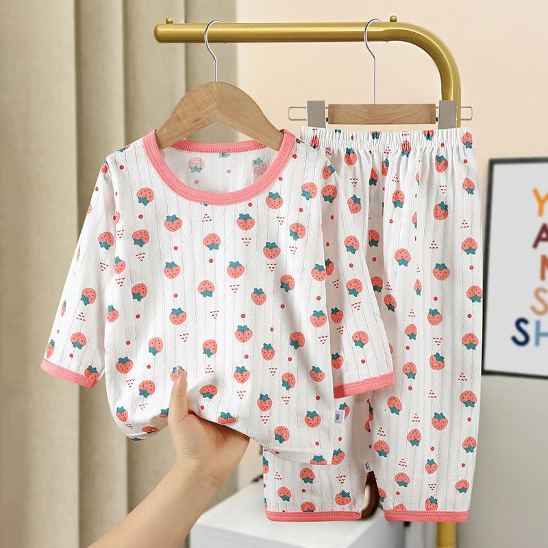 Cotton Kids Clothes Three Quart Sleeve Home Sleepwear Children's Clothing Boy Girl Autumn Winter Tops Pants Suits Children Sets