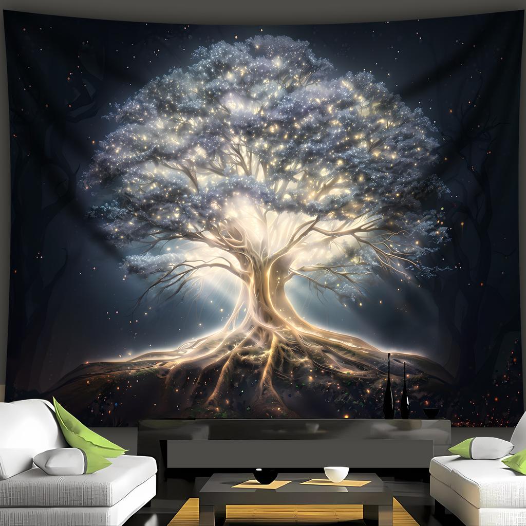 Mystische Galaxiebaum-Wandteppich, Magischer Wald, Himmlische Lichter, Zen-Hintergrund, Hängende Dekoration an der Wohnzimmerwand oder im Schlafsaal
