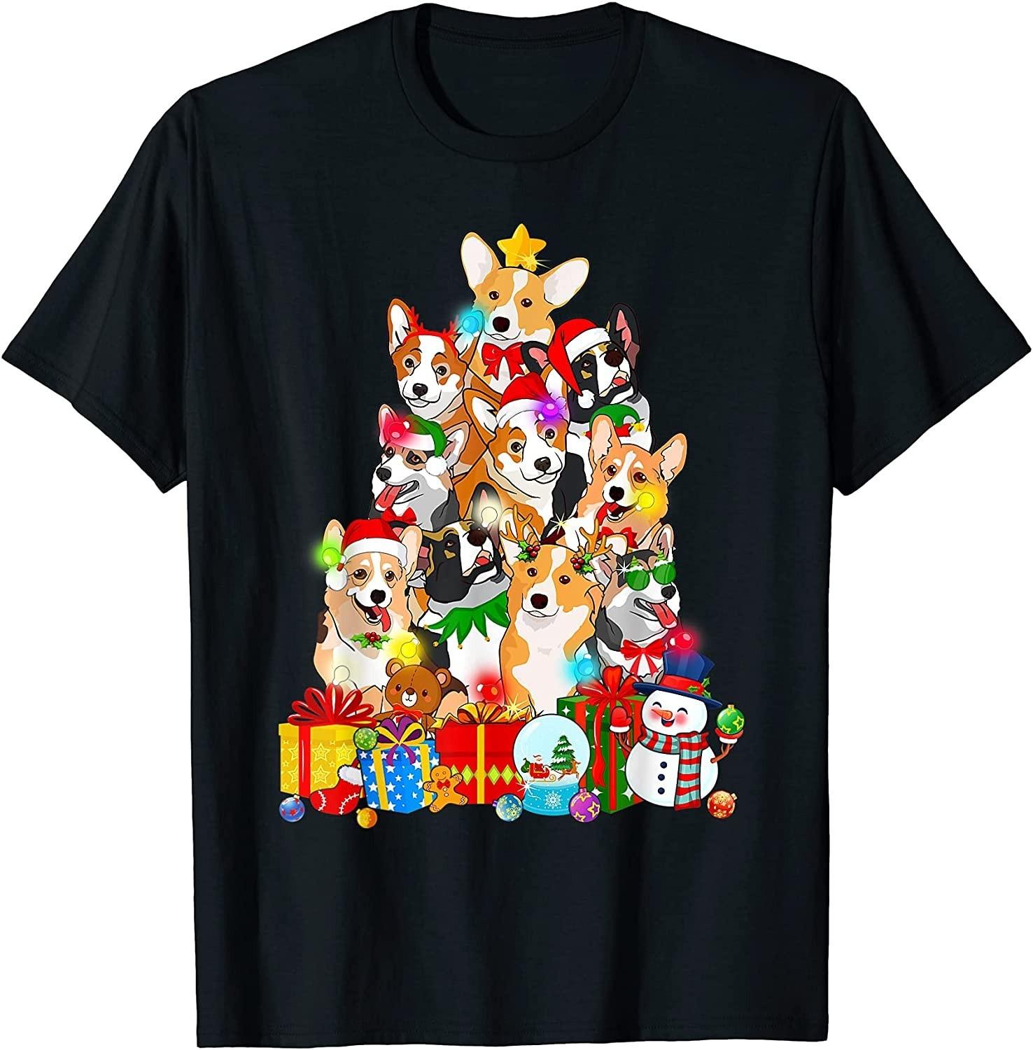 BEST! Funny Corgi Christmas Tree Lights Puppy Corgi Dog Lover Tee S-3XL S