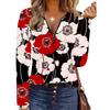 T-shirt da donna con stampa creativa, zip e maniche lunghe, traspirante, morbida e confortevole, adatta per l'abbigliamento casual tutto l'anno