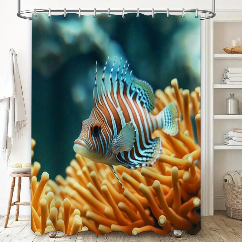 Exotischer Fisch Duschvorhang mit Algen-Design Wasserdichtes Gewebe für Badezimmerdekorationen Badezimmer