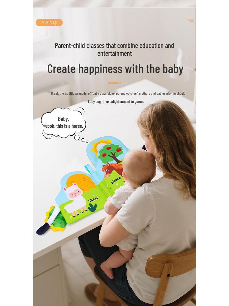 Baby Animal Shape Touch & Feel Cloth Book with Crinkle Paper, Tear-Resistant Pages, Mirror & 3D Tails