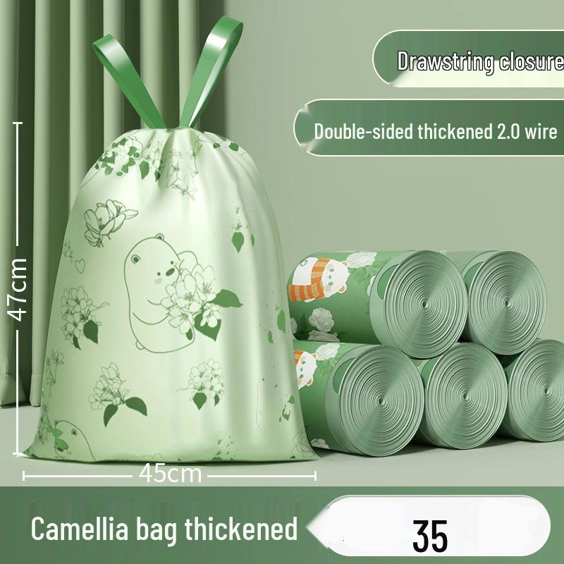 

New Camellia Drawstring Garbage Bags - Odor-Resistant, Thick, Durable, and Handheld