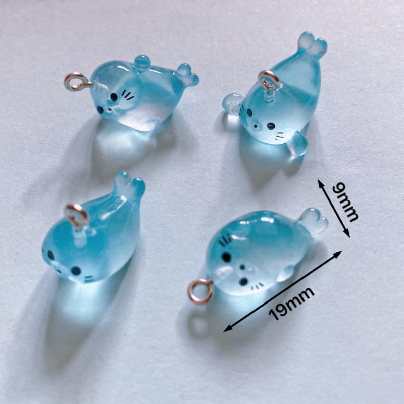 10pcs Kawaii Blue Seals Luminous Animal Resin Charms Pendants DIY Jewelry Making Accessories Keychain Earrings
